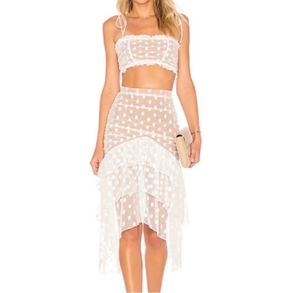 MAJORELLE White Heidi Skirt and Sawyer crop top Set size small like new